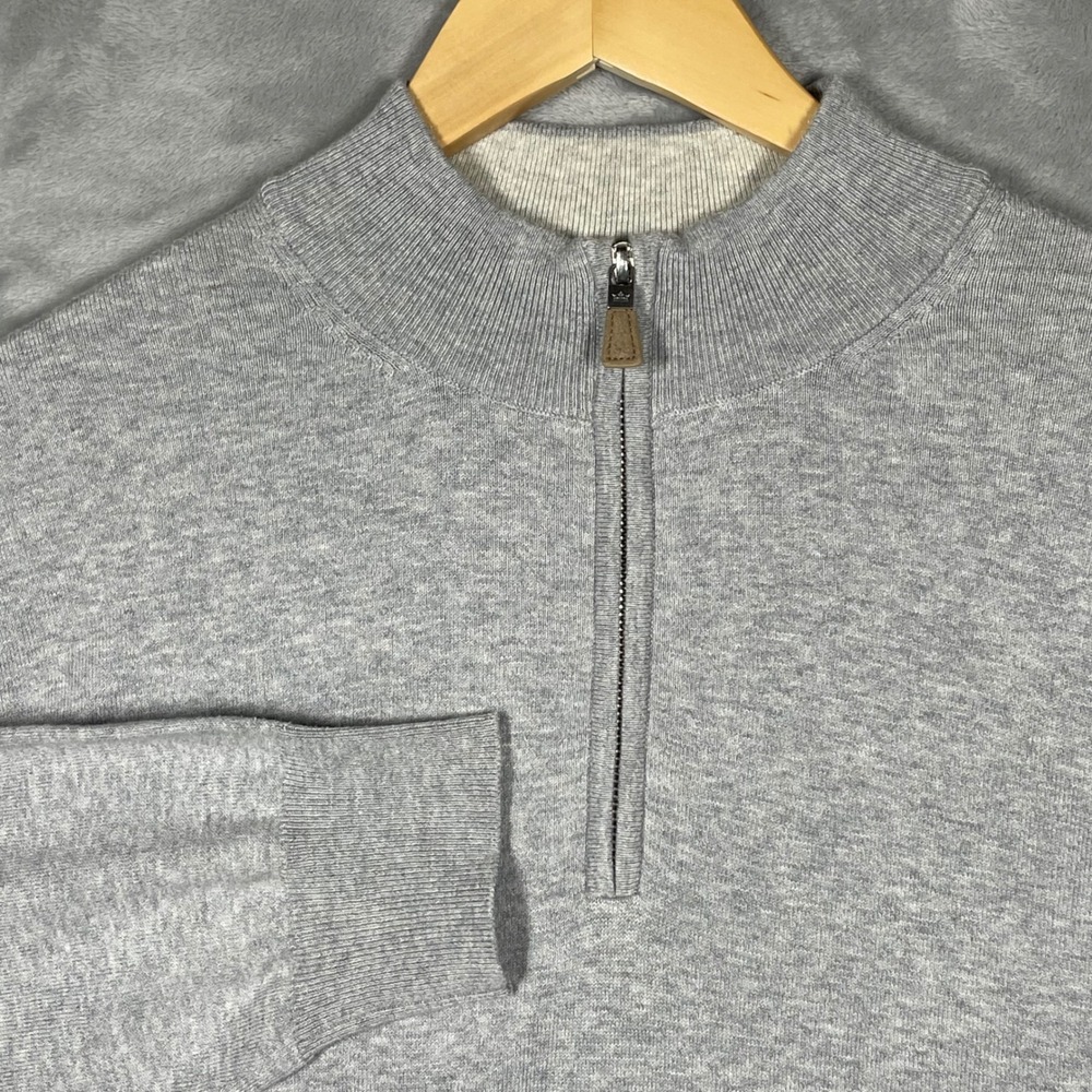 Peter Millar Mens XL Gray Pima Cotton Silk Cashmere Quarter Zip Sweater Pullover